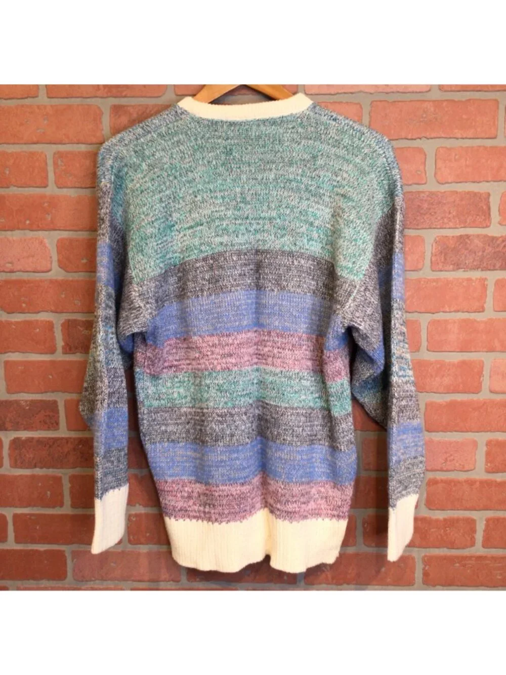 Vintage Liberty Striped Grandpa Sweater Size L Made in USA Preppy Crew Pullover
